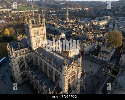 Abbaye de Bath, aérienne. Banque D'Images