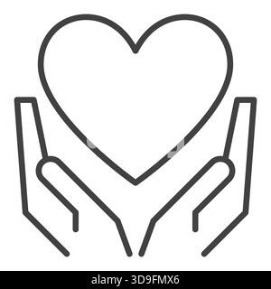 Mains avec vecteur de coeur concept d'amour simple icône linéaire Illustration de Vecteur