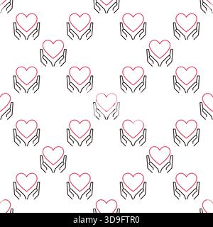 Mains avec le concept d'amour de vecteur de coeur modèle linéaire simple sans couture Illustration de Vecteur
