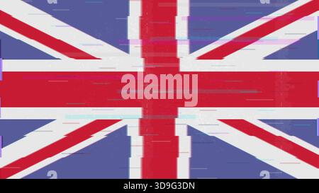 Vecteur drapeau glitch Royaume-Uni, distorsion Union Jack, cadre numérique abstrait RGB split Illustration de Vecteur