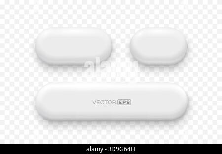 Ensemble de boutons et de capsules rendus en 3D blancs avec des ombres douces sur fond transparent pour une conception d'interface utilisateur moderne. Illustration vectorielle Illustration de Vecteur