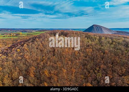Une vue sur le Moltkewarte, une tour de guet près de Sangerhausen, en automne. Banque D'Images