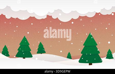 Paysage de coucher de soleil de forêt de pins d'hiver. Fond enneigé festif pour les cartes de vacances, les promotions saisonnières, les conceptions sur le thème de la nature, ou le matériel éducatif Illustration de Vecteur