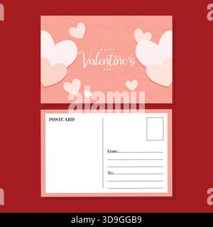 Modèle de carte postale bonne Saint Valentin Gentle Hearts Design Rose. Illustration de Vecteur