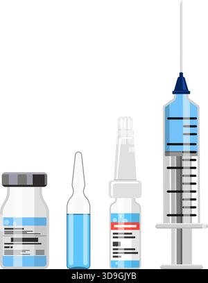 Bannière de concept de vaccination. temps de vacciner avec seringue, flacon de vaccin, ampoule. icône de style plat. illustration vectorielle isolée Illustration de Vecteur