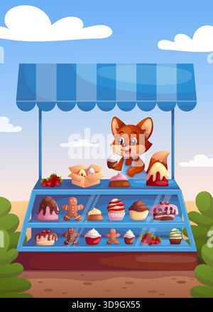 Illustration de stalle de pâtisserie de renard mignon Illustration de Vecteur