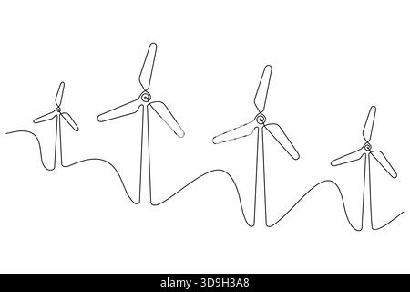 Dessin continu d'une ligne d'éolienne dans un style minimaliste Illustration de Vecteur