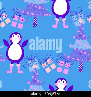 Motif de pingouin sans couture animaux de Noël pour l'emballage du papier et des tissus et des draps et des vêtements pour enfants imprimés et emballage du nouvel an et pac d'hiver Noel Banque D'Images