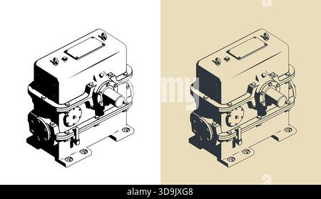 Illustrations vectorielles stylisées de boîte de vitesses à vis sans fin à deux étages Illustration de Vecteur