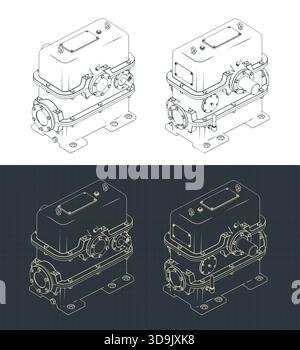 Boîte de vitesses à vis sans fin à deux étages dessins isometrivc illustrations vectorielles stylisées Illustration de Vecteur