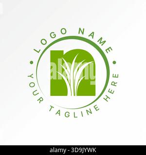 Herbe et herbe sur initiale N font panorama jardin rural parc paysager logo design concept graphique créatif vecteur premium image stock top vente Illustration de Vecteur