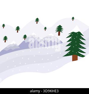 Paysage de montagne d'hiver minimal avec de la neige et des pins Illustration de Vecteur