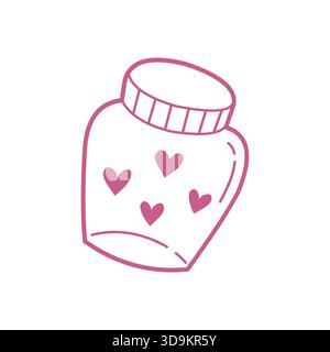Icône Doodle Love Jar dessinée à la main avec des coeurs dans un style minimal mignon Illustration de Vecteur