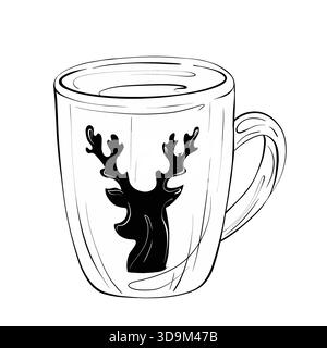 Mug de Noël avec silhouette de renne au motif artistique simple et boissons chaudes, idéal pour les fêtes de fin d'année et les rassemblements d'hiver Illustration de Vecteur