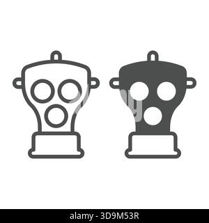 Masque à gaz en caoutchouc avec ligne de filtre et icône solide, concept de danger biologique. Graphiques vectoriels. Signe de masque de protection de gaz sur fond blanc, contour styl Illustration de Vecteur