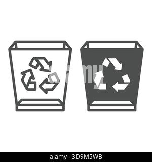 Ligne de panier vide et icône solide, concept de pack Windows. Graphiques vectoriels. Paquet transparent avec des flèches, signe de recyclage sur fond blanc, contour s Illustration de Vecteur