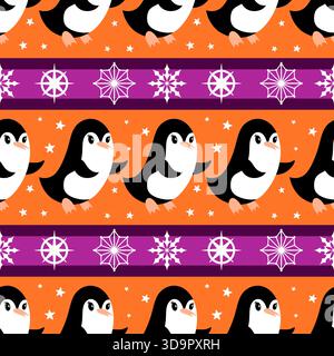 Motif de pingouin sans couture animaux de Noël pour l'emballage du papier et des tissus et des draps et des vêtements pour enfants imprimés et emballage du nouvel an et pac d'hiver Noel Banque D'Images