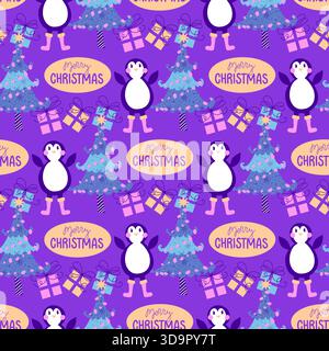 Motif de pingouin sans couture animaux de Noël pour l'emballage du papier et des tissus et des draps et des vêtements pour enfants imprimés et emballage du nouvel an et pac d'hiver Noel Banque D'Images