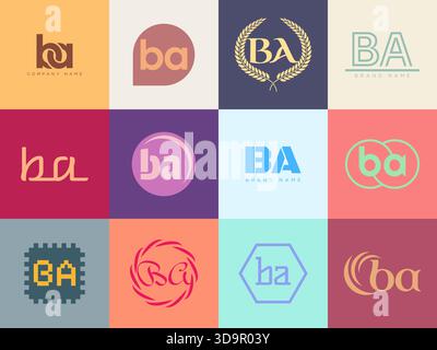 Modèle de société de logo BA. Lettre b et un logotype. Définissez différents lettrage serif classique et texte audacieux moderne avec des éléments de design. Typog. Police initiale Illustration de Vecteur