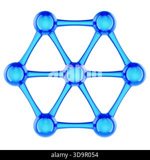Structure de RESEAU MOLECULAIRE bleu. Rendu 3D isolé sur fond blanc Banque D'Images