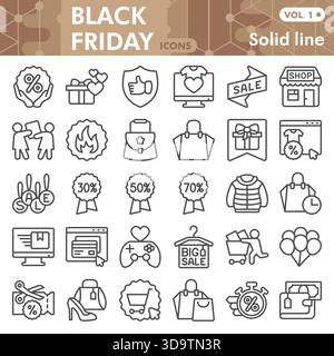 Collection de symboles Black friday ou croquis, barre de thème shopping dans des signes de style ligne pour le web et l'application. Graphiques vectoriels isolés sur fond blanc Illustration de Vecteur