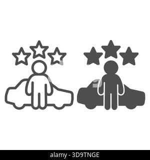 Homme et étoiles avec ligne de voiture de taxi et icône solide, concept de jeu de données neural. Graphiques vectoriels. Service célèbre, signe de suivi de rétroaction sur fond blanc, Illustration de Vecteur