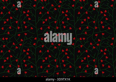 Un motif floral sans couture avec des coeurs rouges. Concept d'amour éclatant. L'arrière-plan de Valentin. Illustration de Vecteur