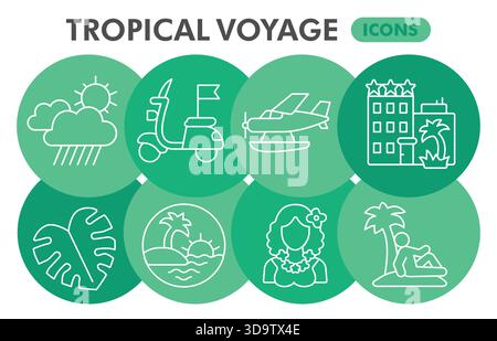 Collection ou croquis de symboles de voyage tropical, bulles de thème voyage dans des signes de style de ligne mince pour le web et l'application. Graphiques vectoriels isolés sur whi Illustration de Vecteur