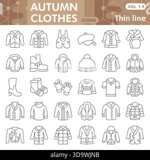 Collection de symboles de vêtements d'automne ou croquis, thème de vêtements dans des signes de style de ligne mince pour le web et l'application. Graphiques vectoriels isolés sur fond blanc Illustration de Vecteur