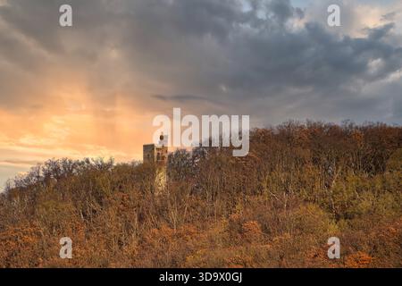 Une vue sur le Moltkewarte, une tour de guet près de Sangerhausen, en automne. Banque D'Images