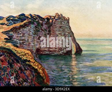 Ce tableau, intitulé falaises à Etretat, a été réalisé en 1885 par Claude Monet il a été reproduit au début du XXe siècle avec l'aimable autorisation du marchand d'art français Durand Ruel (mort en 1922). Les falaises d'Etretat sont des falaises de craie blanche sur la côte normande. Ils ont inspiré de nombreux artistes, en particulier des impressionnistes comme elle – l’œuvre de Claude Monet (mort en 1926), peintre français et leader du mouvement impressionniste. Banque D'Images
