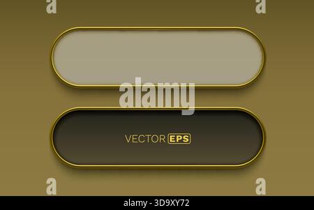 Cadres dorés 3D élégants, parfaits pour la conception de boutons ou de bannières. Éléments métalliques modernes et élégants avec effet d'ombre pour UIUX. Illustration vectorielle Illustration de Vecteur