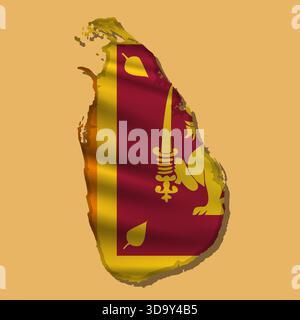 Drapeau abstrait vectoriel ondulant du Sri Lanka en forme de carte avec ombre Illustration de Vecteur