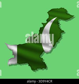 Drapeau abstrait vectoriel agitant du Pakistan en forme de carte avec ombre Illustration de Vecteur