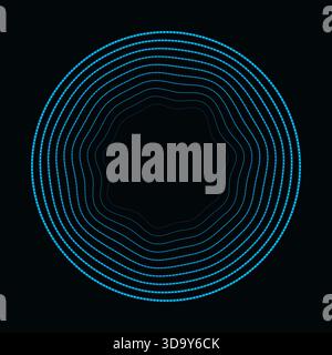 Des lignes ondulées concentriques bleues et des sphères brillantes qui donnent une forme abstraite arrondie. Fond vectoriel pour la conception Illustration de Vecteur