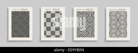 Collection de couvertures géométriques abstraites rayées, modèles, écriteaux, brochures, bannières, arrière-plans. Affiches d'œuvres créatives texturées monochromes Illustration de Vecteur