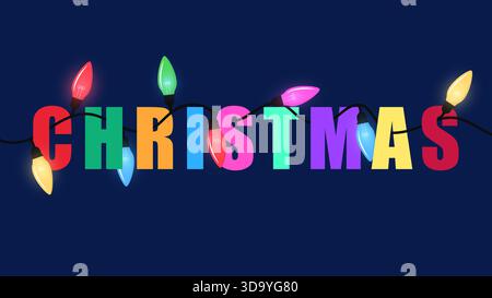 Texte de Noël coloré avec lumières de fête Illustration de Vecteur