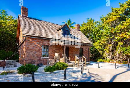 Lighthouse Keepers Cottage à Cape Florida Lighthouse à Key Biscayne Florida monument historique Banque D'Images