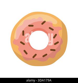 Beignet avec glaçage rose, icône plate colorée isolée sur clipart vectoriel blanc. Design plat, style dessin animé Illustration de Vecteur