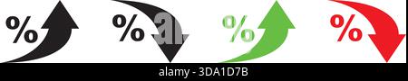 Icônes de flèche de pourcentage définies : flèches de croissance, d'augmentation et de diminution remplies Illustration de Vecteur