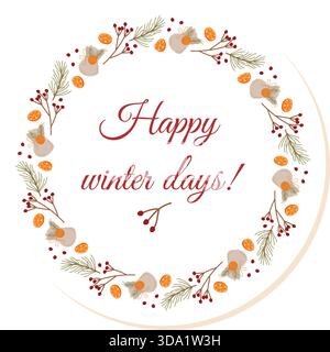 Autocollant couronne de Noël avec cercle de baies rouges Illustration de Vecteur