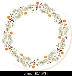 Cadre d'autocollant guirlande de couronnes d'hiver circulaire Illustration de Vecteur