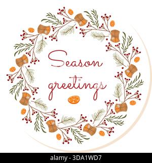 Écusson circulaire de guirlande de Noël plate Illustration de Vecteur
