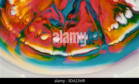 Des couleurs liquides vibrantes et tourbillonnantes créent un motif abstrait et psychédélique Banque D'Images