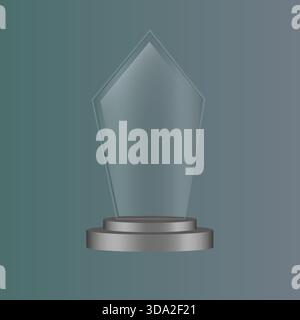 Trophée de bouclier de verre. Symbole de prix. Objet vecteur de forme géométrique. Fond dégradé foncé. Illustration de Vecteur