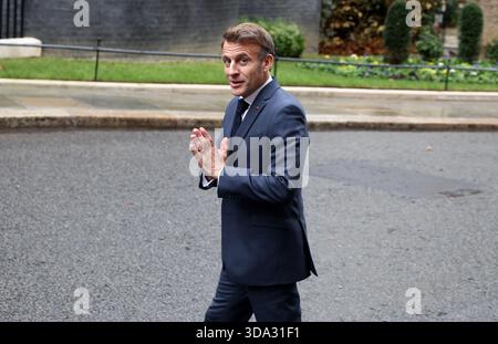 Londres, Royaume-Uni, 8 décembre 2025, le président français Emmanuel Macron à Downing Street à Londres, Angleterre. Crédit Fred Duval / Alamy Live News Banque D'Images