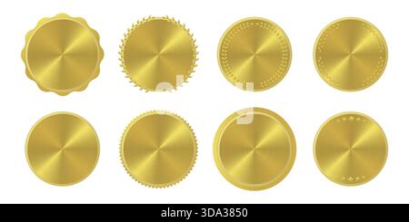 Ensemble de huit médailles ou sceaux en or brillant avec différentes décorations Illustration de Vecteur