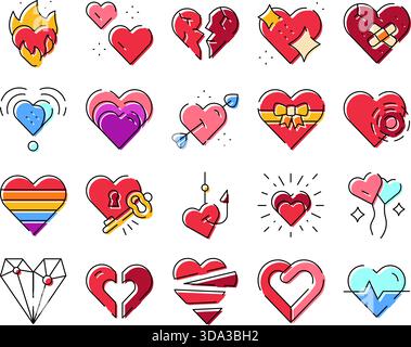 Collection d'icônes de coeur représentant des sentiments et des concepts d'amour Illustration de Vecteur