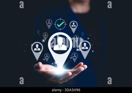 Concept RH. Gestion des ressources humaines et sélection des talents. Contient des icônes représentant la sélection des employés, la gestion des talents, le leadership et les processus RH Banque D'Images