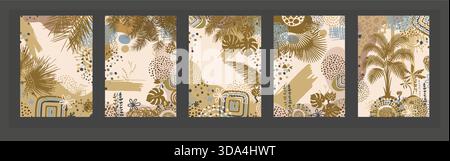 Placez de belles peintures abstraites avec des palmiers et des feuilles de palmier. Dessiné à la main. Pas ai, illustration vectorielle. Illustration de Vecteur